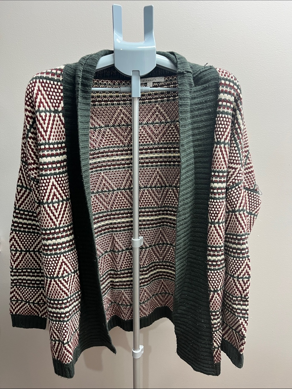 Dreamers Geometric Open-Front Cardigan - Black & Burgundy
